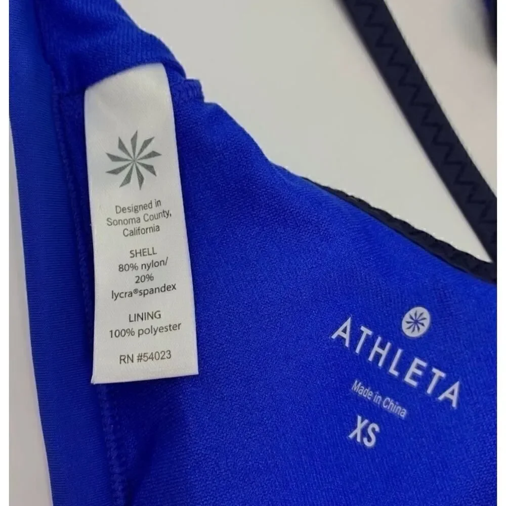 Athleta Bikini Top Blue Black Adjustable Straps Back Clasp Swim XS Sporty - Picture 5 of 5